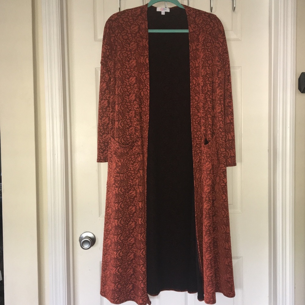 LuLaRoe Sarah long cardigan rust jacquard S